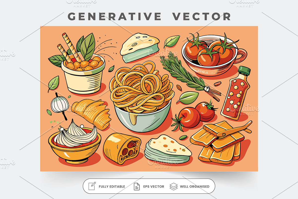 A sketch set featuring tasty Italian, a Graphic by SouravDesign