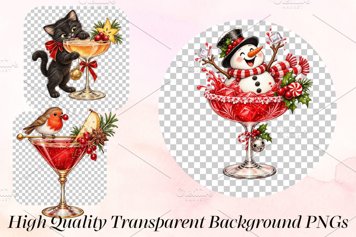 Whimsical Christmas Cocktail PNGs, a Decorative Illustration by Ink Gallery (Photo 3 of 13)