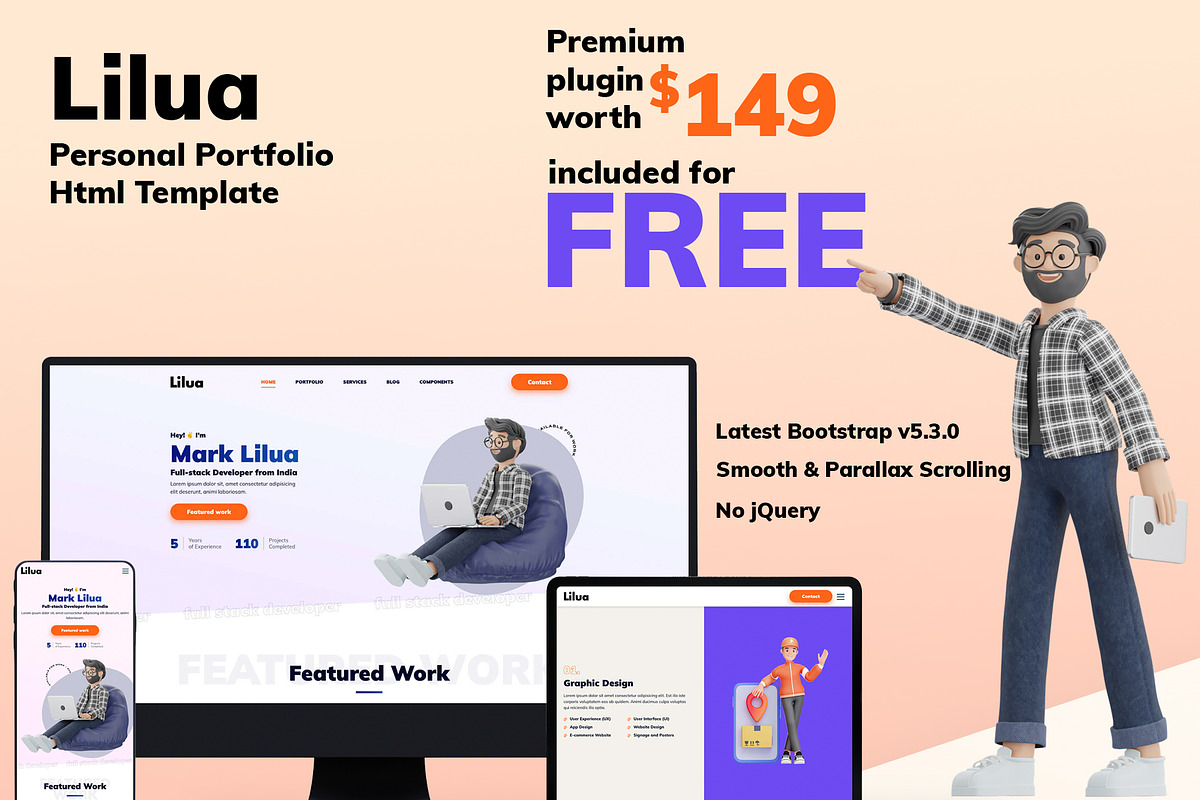Lilua - Portfolio Html Template, a HTML Template by SLICEmyPAGE (Photo 2 of 12)