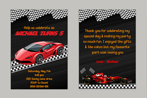 Racing Car Birthday Invitation Card