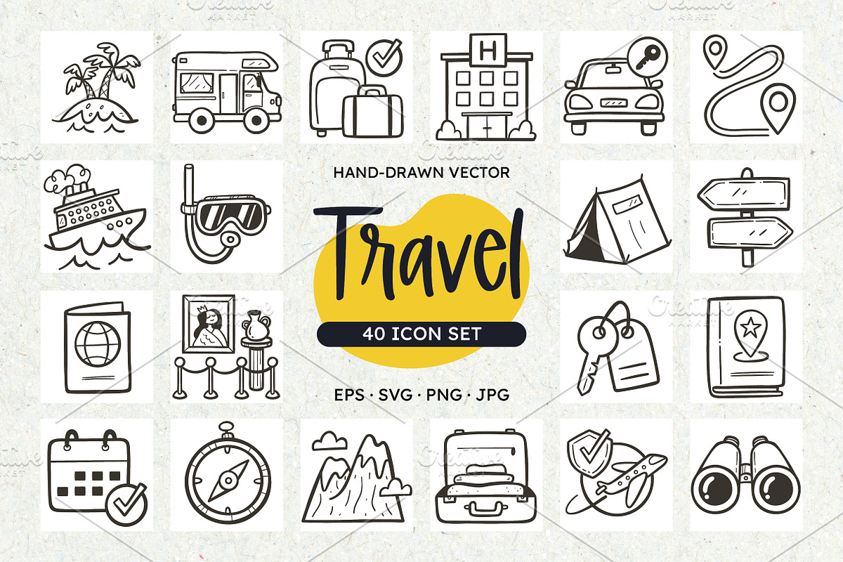 Travel Icons – 40 Hand‑Drawn Icons, an Outline Icon by insemar (Photo 1 of 4)