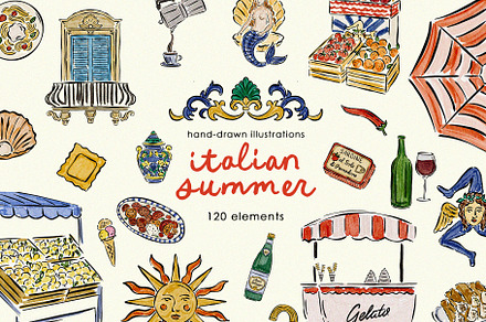 Italian Summer Watercolor Clipart, an Object Illustration by Teresa Art Store