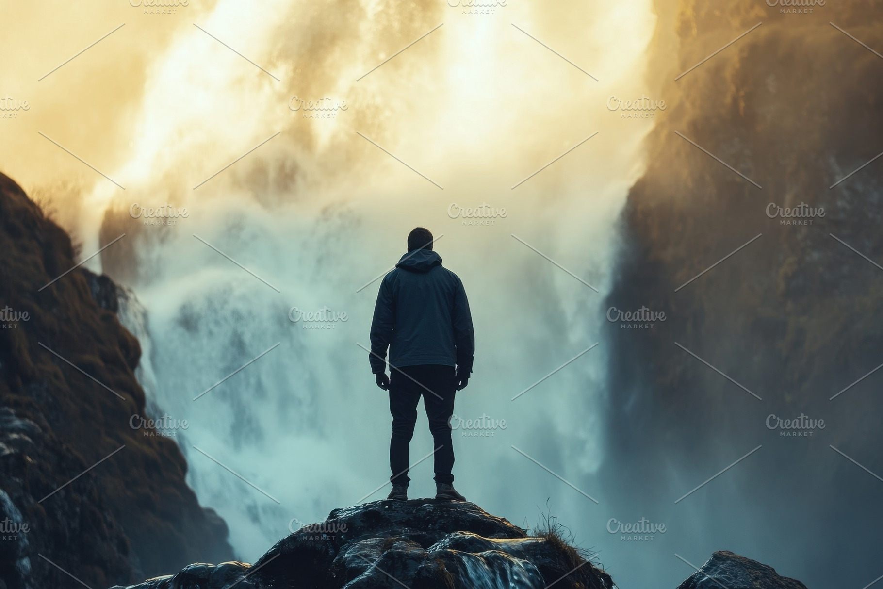 Man stands on rocks admiring powerfu, a Photo by Iftikhar Alam