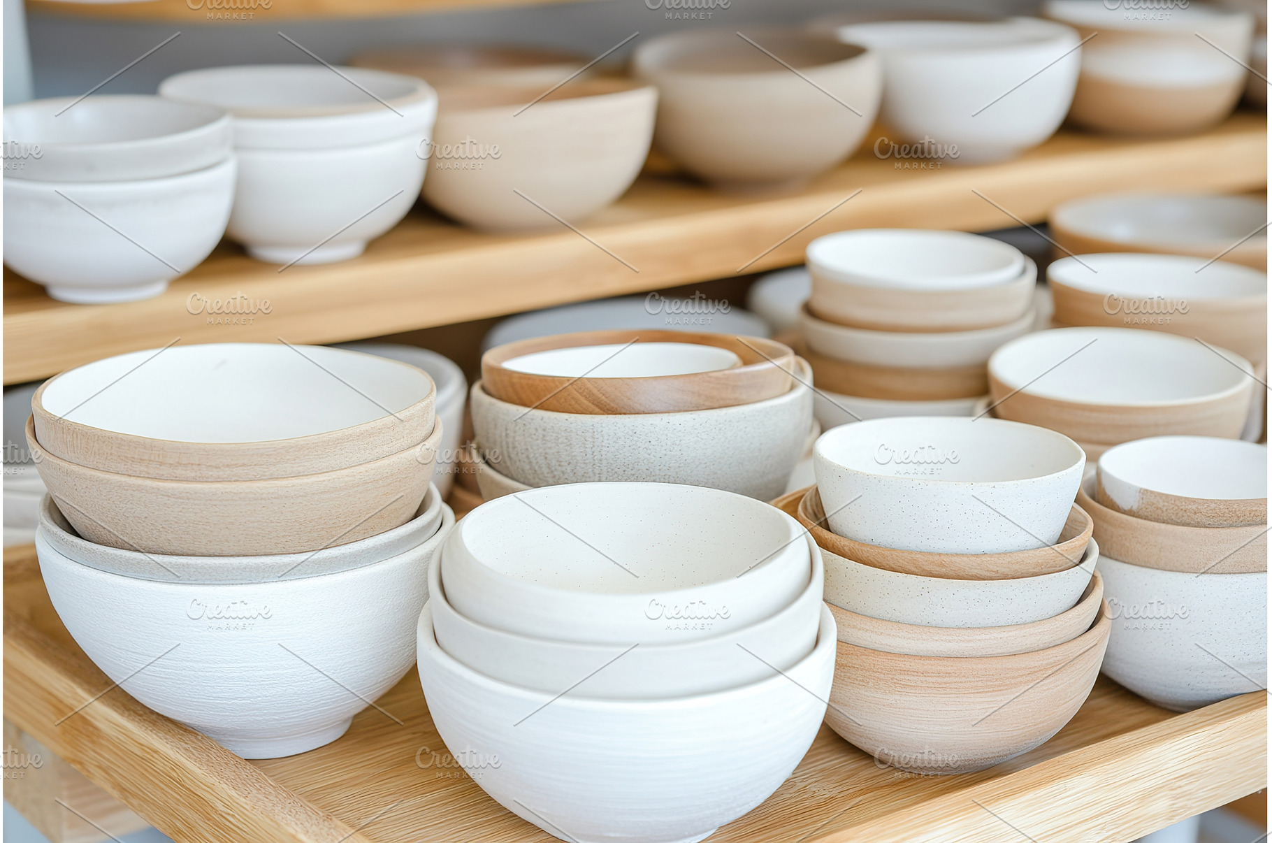 Stacked bowls in neutral tones, a Beauty & Fashion Photo by Lermont51