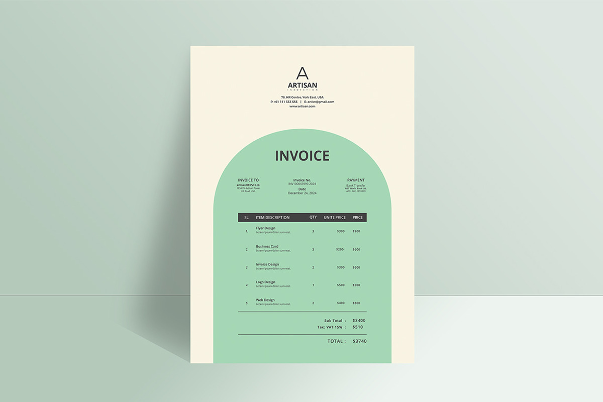 Invoice Template, a Stationery Template by artisanHR (Photo 1 of 5)