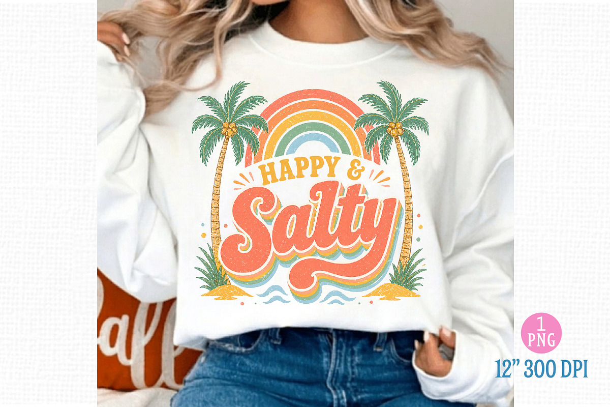 Boho Retro Happy & Salty Summer PNG, an Illustration by Dream Creation (Photo 1 of 7)