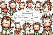 Whimsical Valentine Unicorn Clipart, an Illustration by CreationArt (Thumbnail 1 of 5)