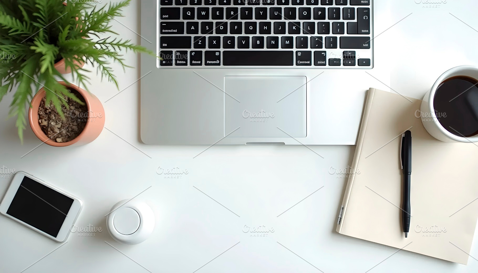 Flat lay top view of modern office d, a Photo by LOGOCREATIVE
