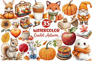 Watercolor Crochet Autumn Clipart, an Illustration by Dream Creation