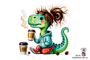 Dinosaur with Coffee PNG Bundle, a Graphic by Clipart Studio (Thumbnail 7 of 12)