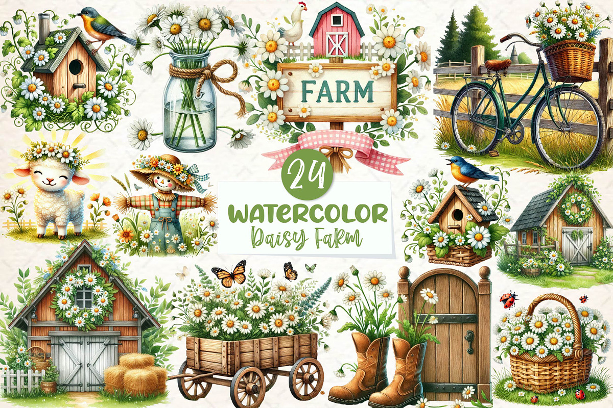 Spring Daisy Farm Clipart, an Illustration by CreationArt (Photo 1 of 5)
