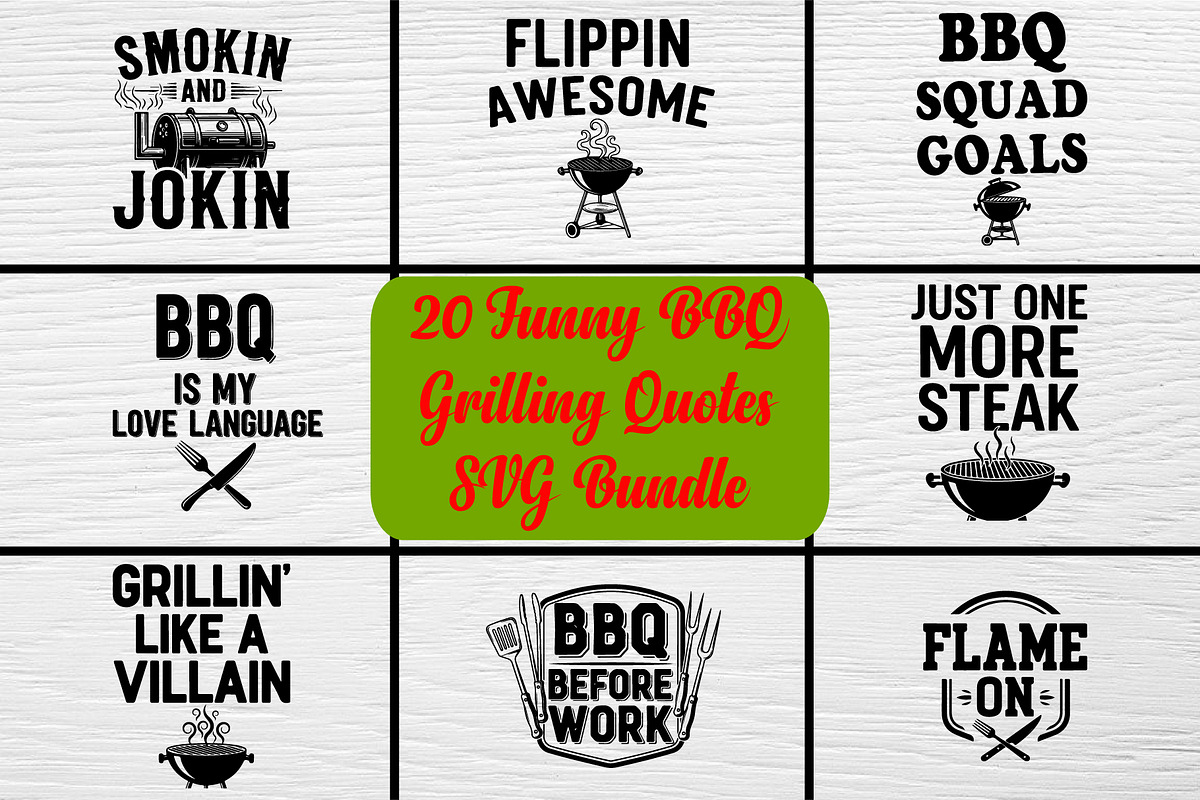 20 Funny BBQ Grilling Quotes Bundle, an Object Graphic by Artivon (Photo 1 of 4)