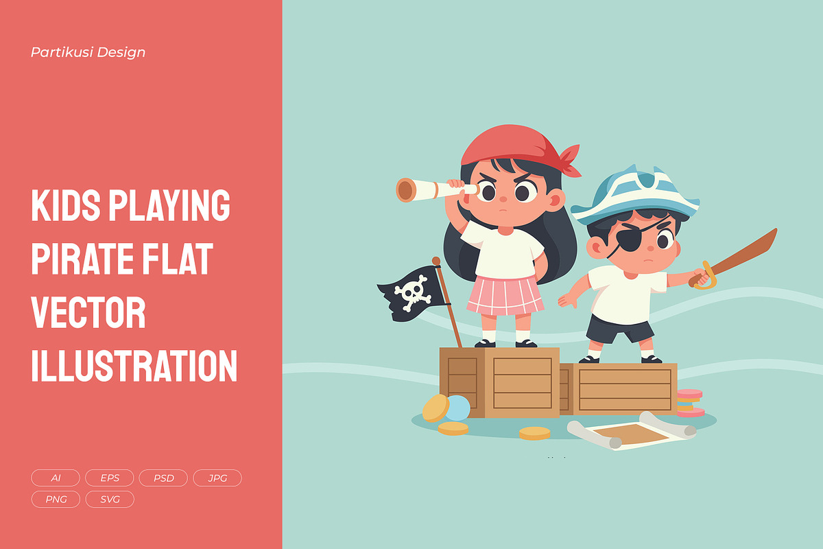 Kids Playing Pirate Flat Vector, a Person Illustration by Partikusi Design (Photo 1 of 3)