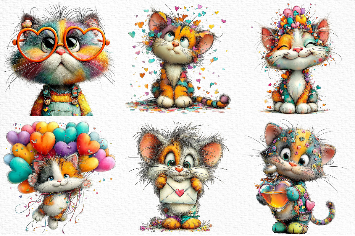 Whimsical Valentine Cats Clipart, an Illustration by Craft Nest (Photo 4 of 11)