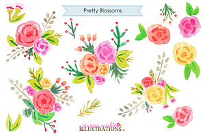 Pretty Blossoms Watercolor Clipart