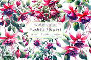 Watercolor Fuchsia Flowers Clipart, a Work Illustration by Dream Creation (Thumbnail 1 of 4)