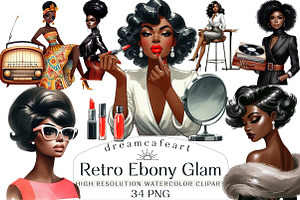 Retro Ebony Glam Clipart, an Illustration by DreamCafeArt