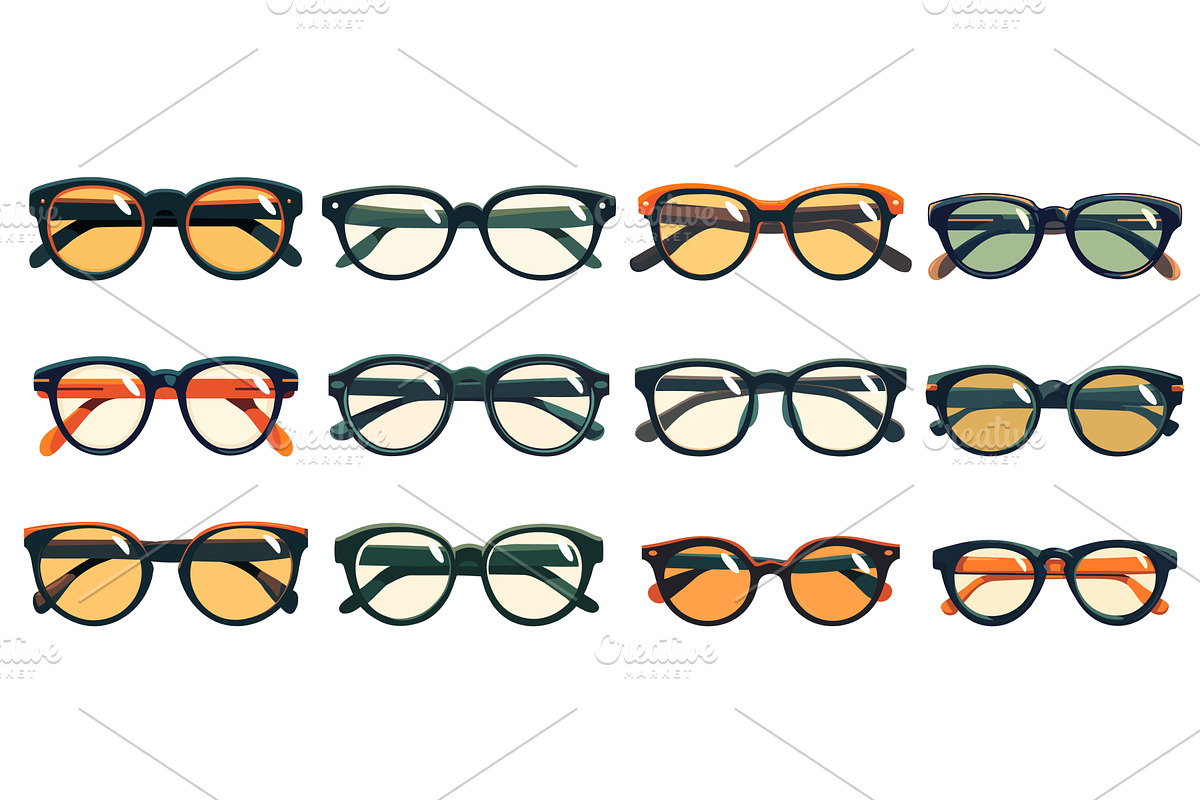 Cartoon set of plastic glasses of, an Object Illustration by LadadikArt