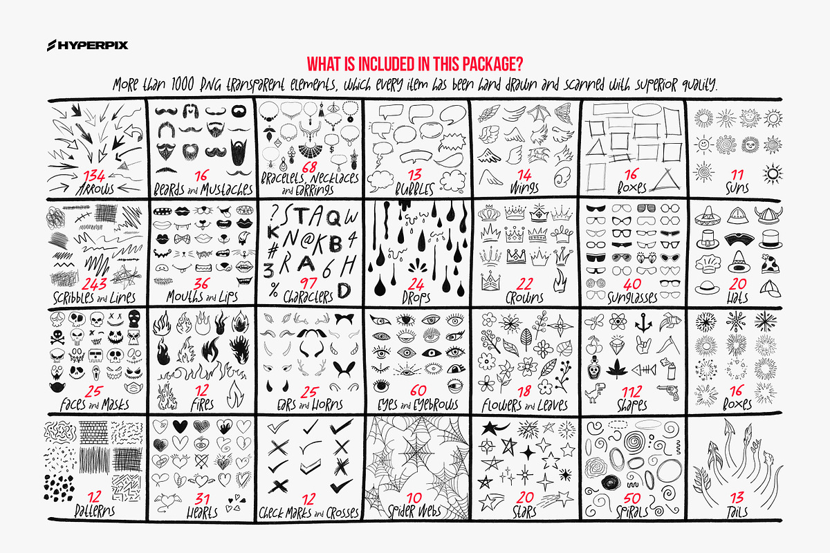 Hyper Hand Drawn - 1000 PNG Elements, an Object Graphic by Hyperpix Productions (Photo 2 of 23)