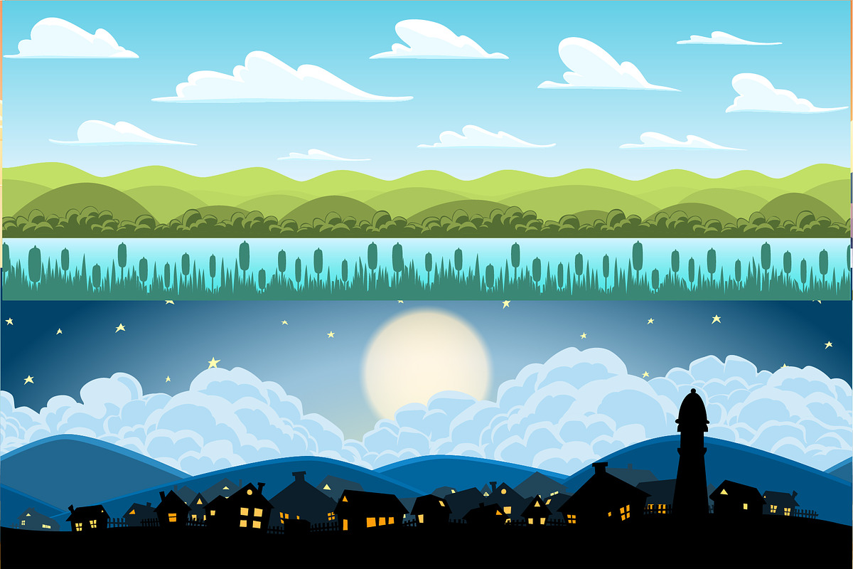 10 seamless cartoon landscapes, an Illustration by SHMEL_Studio (Photo 3 of 5)
