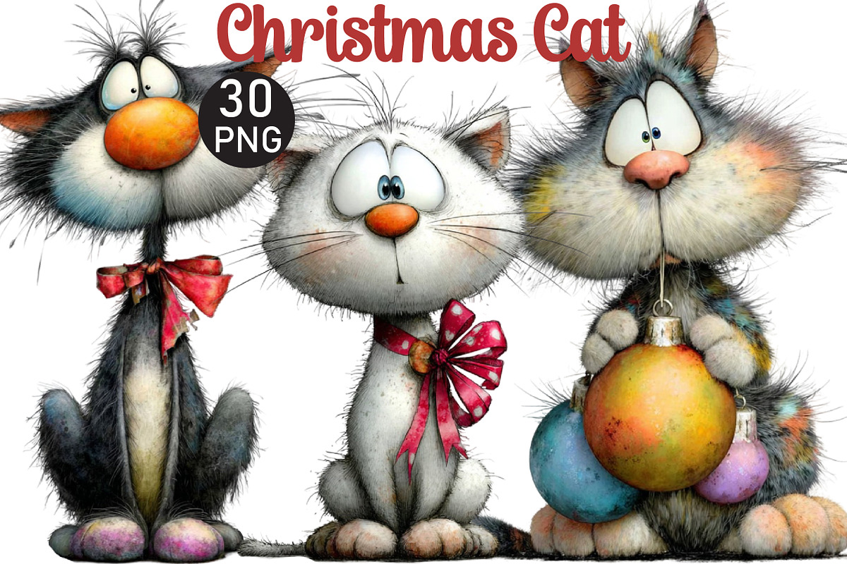 Christmas Cat Clipart, an Illustration by Black Bird Studio (Photo 1 of 6)