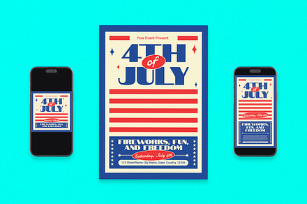 Blue Bold 4th of July Flyer Set, a Flyer Template by Aiyari Graphic