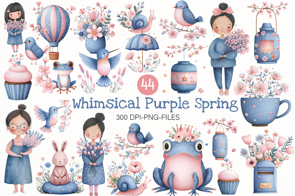 Whimsical purple Spring Clipart, an Illustration by Designworld (Photo 1 of 8)