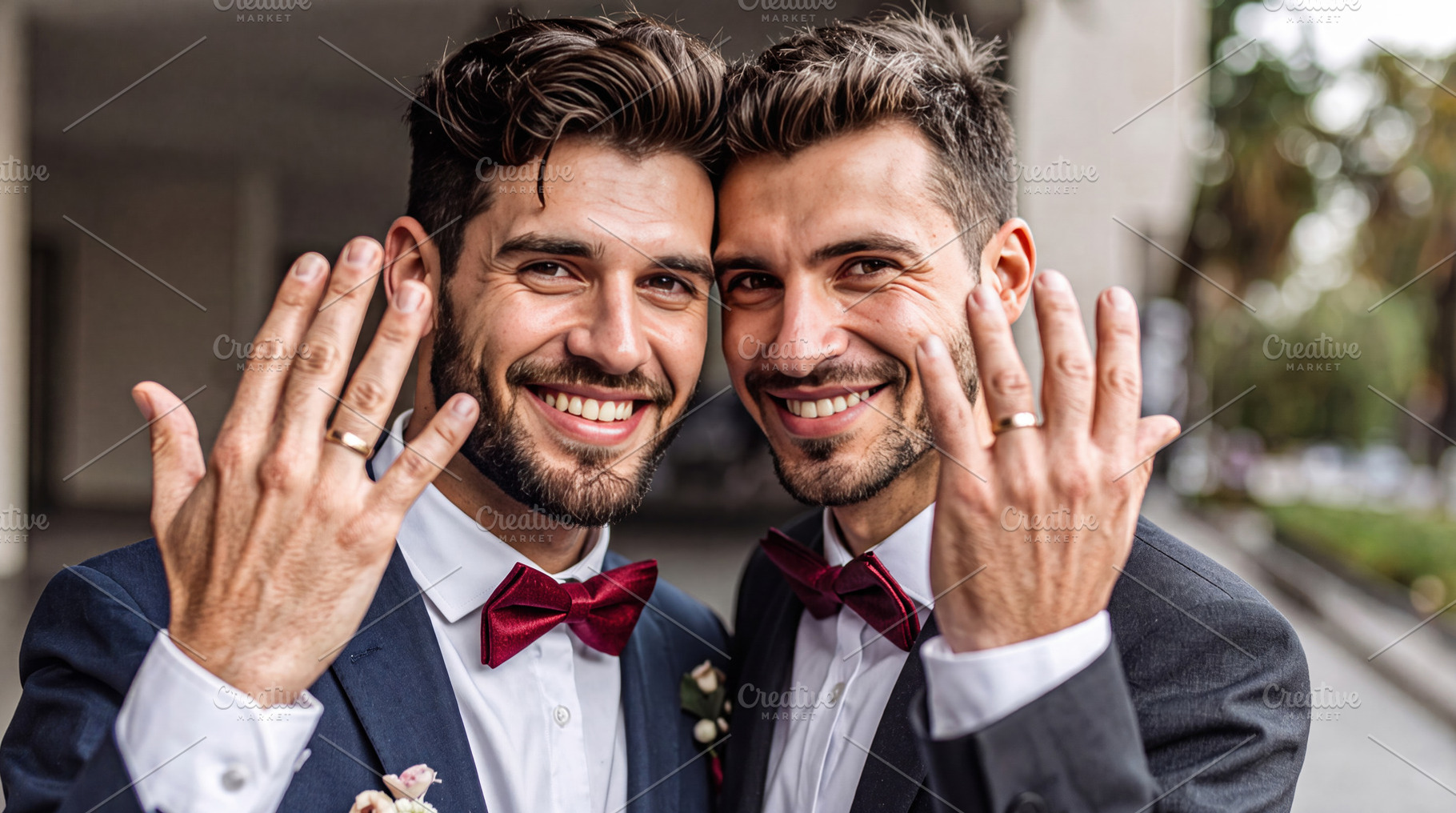 Happy Grooms Showing Wedding Rings Together, a Person Photo by Davizro's Market