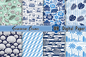 Blue Summer Ocean Digital Paper, a Pattern Graphic by Coco Bloom