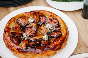 Homemade apple pie baked in a, a Food & Drink Photo by HalfPoint