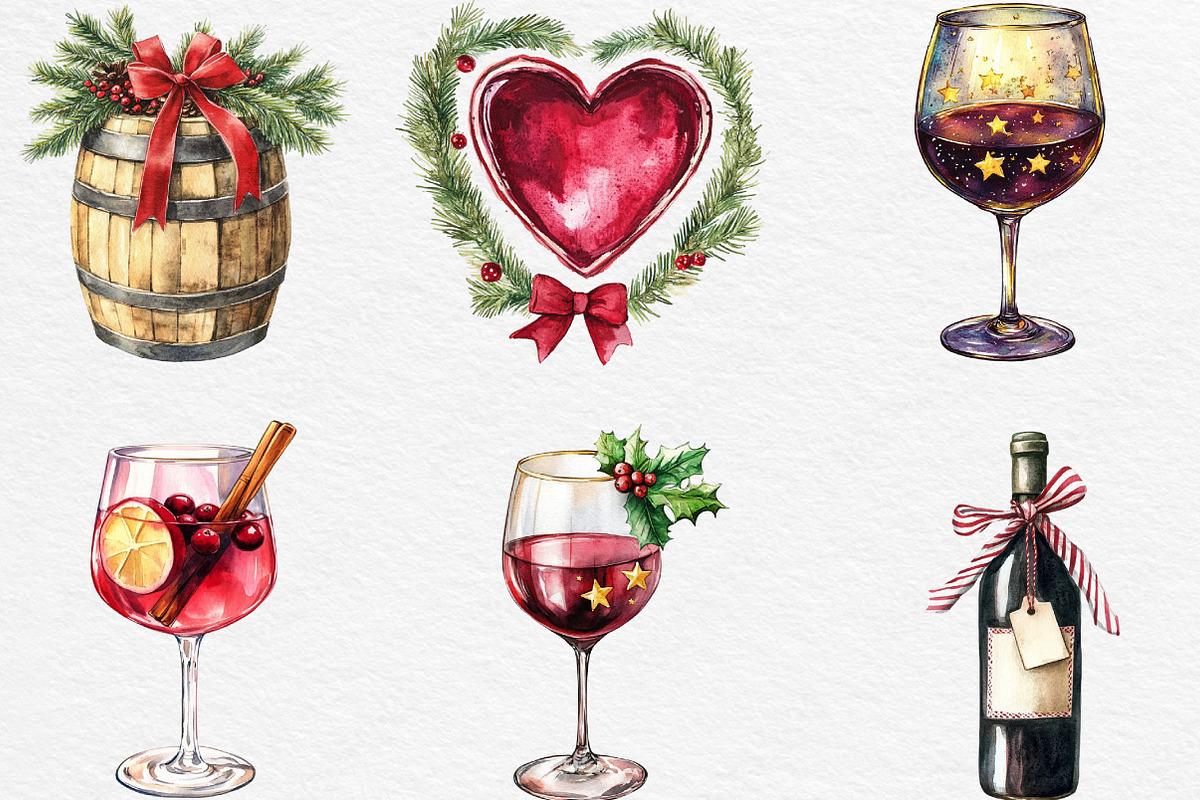 Christmas Red Wine Clipart, an Illustration by Black Bird Studio (Photo 5 of 6)