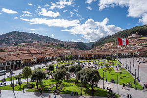 Plaza de Armas in Cusco, Peru, with Green Spaces and Colonial Bu, an Architecture Photo by GoodGoods