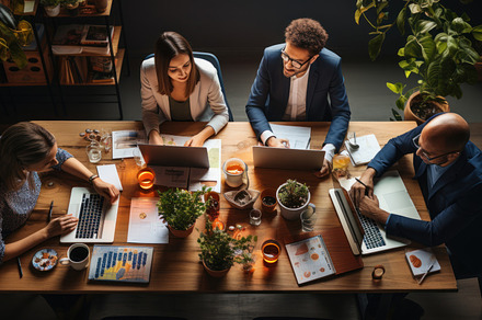 High angle view of business people working together in modern of, a Person Photo by AS photostudio