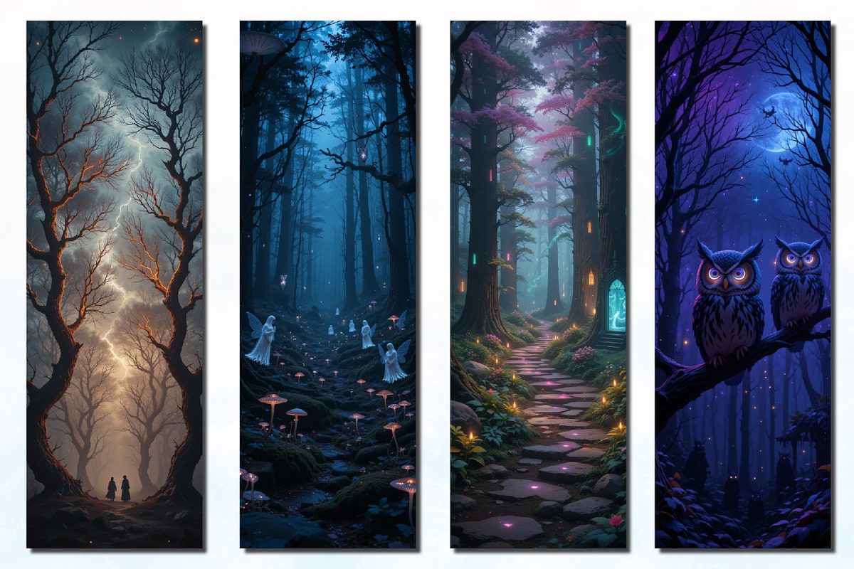 Fantasy Starry Night Forest Bookmark, a Seasonal Illustration by Rose Art (Photo 2 of 2)