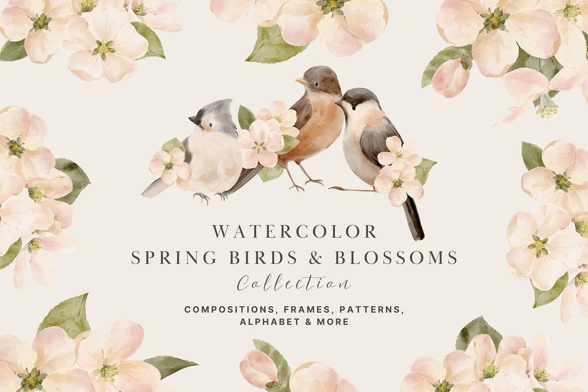 Watercolor Spring Birds & Blossoms, an Animal Illustration by Jenteva Art (Photo 1 of 17)