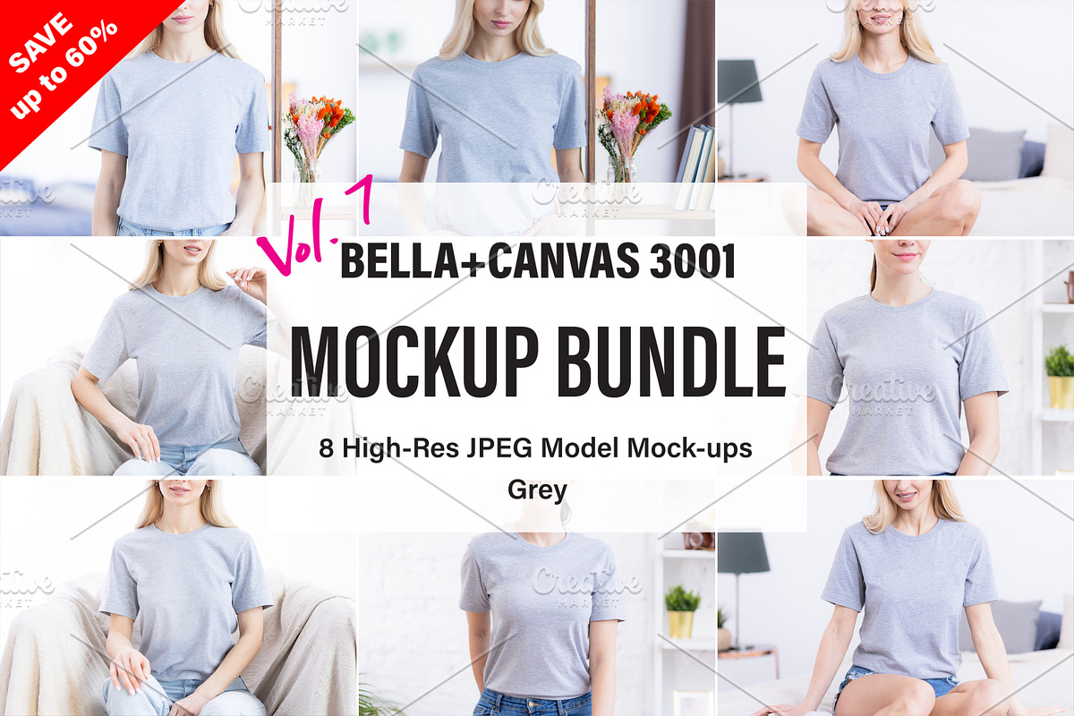 Bella Canvas 3001 Mockup Bundle, a Print Template by BrightMockups
