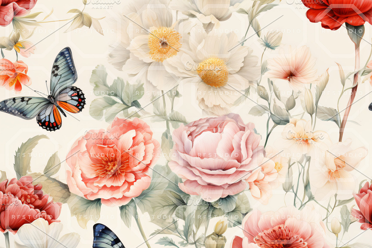 BLOSSOM FLIGHT. Seamless Pack, a Texture Illustration by RefinedFantasyStudio (Photo 8 of 9)