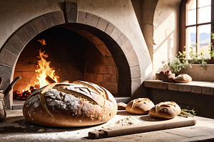 Rustic Bread by Fireplace in Country Kitchen, a Food & Drink Photo by Davizro's Market