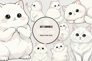 15 Bundle Watercolor Big Cat White