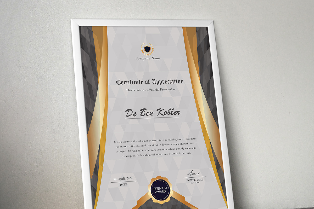 Black Stone Certificate Template, a Stationery Template by TelaTemplates (Photo 9 of 9)