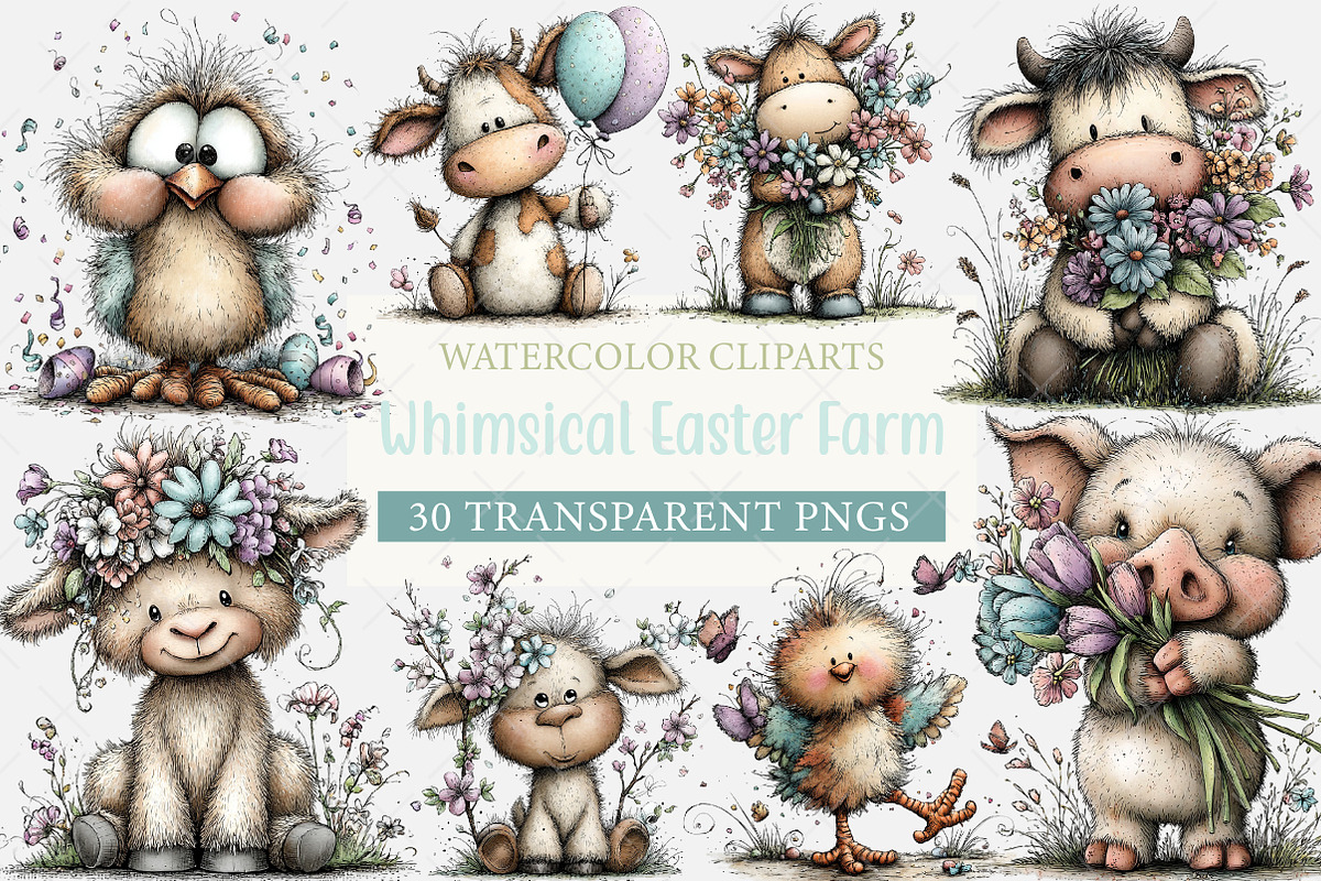 Whimsical Easter Farm Clipart, an Illustration by Craft Nest (Photo 1 of 11)