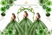Hunter Green Gold Princess Clipart, an Illustration by Sunflower Day Love (Thumbnail 1 of 4)