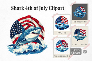 Shark 4th of July Clipart, a Graphic by Artnoy