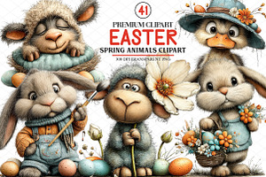 Spring Easter Animals Clipart, an Illustration by cherrydesign
