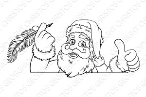 Santa with Quill Coloring Page, an Illustration by Christos Georghiou