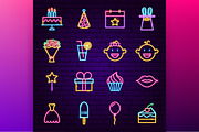 Happy Birthday Vector Neon Icons, an Outline Icon by Anna_leni (Thumbnail 3 of 8)