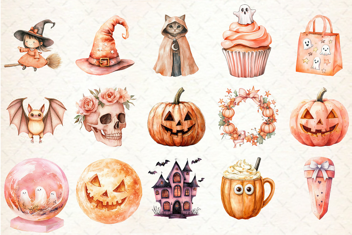 Peach Colored Halloween Clipart, an Illustration by Rose Art (Photo 2 of 3)