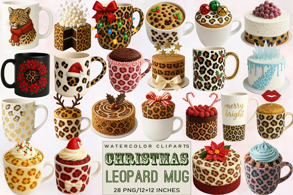 Christmas Leopard Mug  Clipart Bundl, an Illustration by SVGArt (Photo 1 of 8)