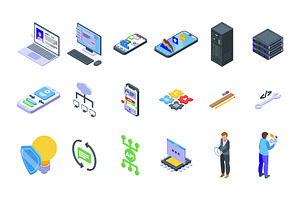 API Icons Set Isometric Vector.