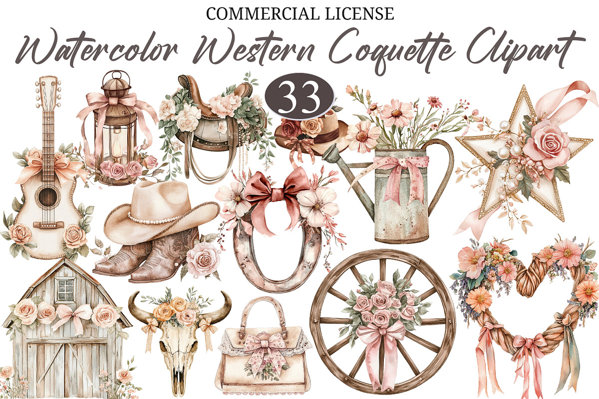 Watercolor Western Coquette Clipart, a Seasonal Illustration by designcity5 (Photo 1 of 5)